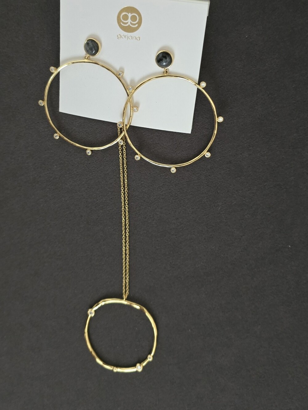 Gorjana Gold Hoop Earrings with Delicate Matching Adjustable Necklace With Stone